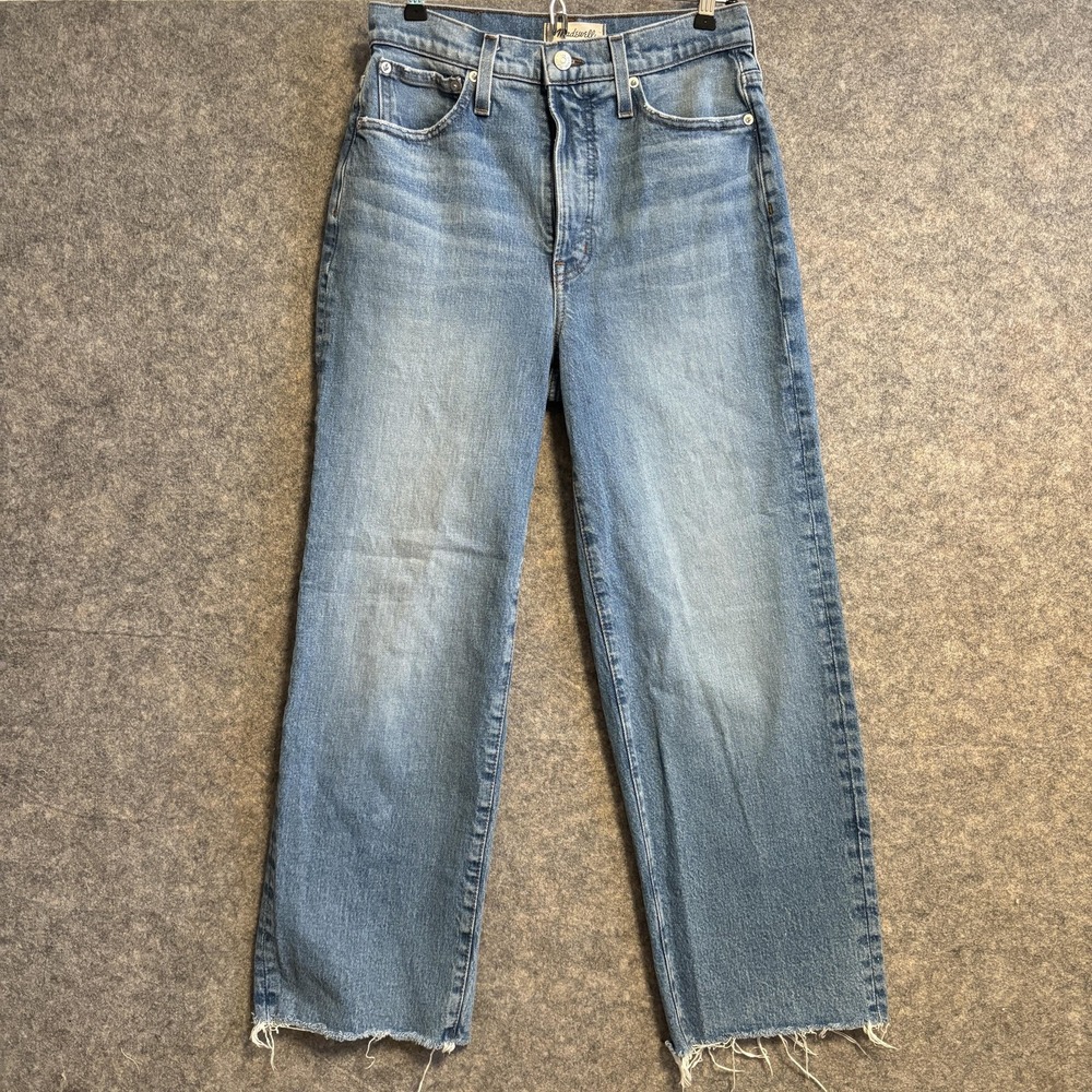 Madewell Jeans Womens 27 Blue Medium Wash High Rise Straight Crop Raw Hem